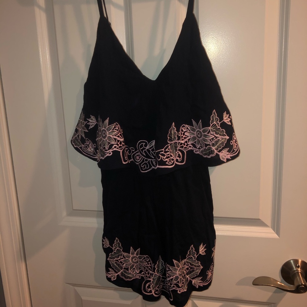 Boutique romper, navy with light pink detail